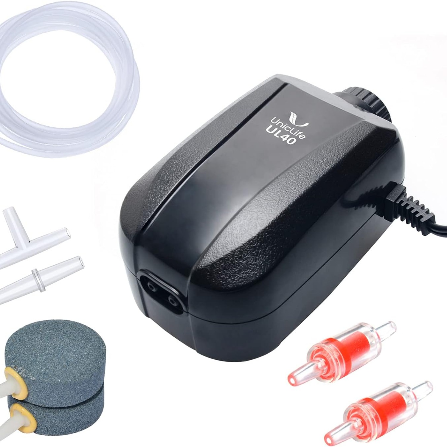 Uniclife Dual Outlet Aquarium Air Pump with Air Stones, Tubing and Check Valves