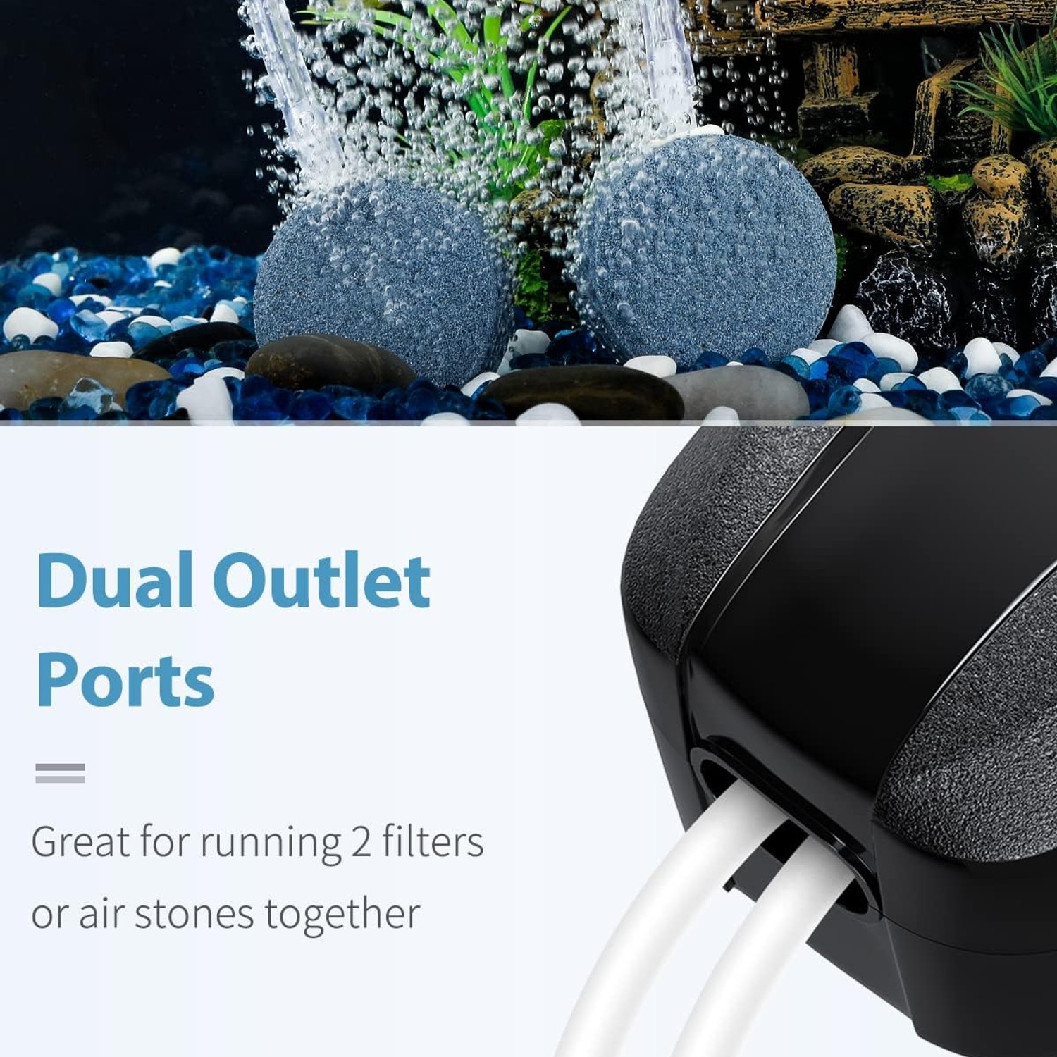 Uniclife Dual Outlet Aquarium Air Pump with Air Stones, Tubing and Check Valves: image 5