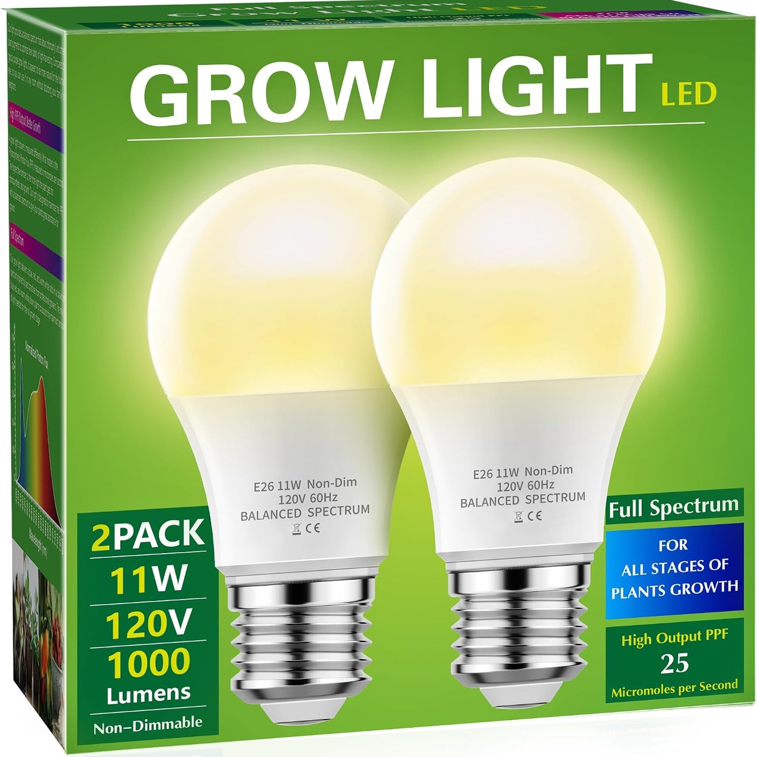Briignite Full Spectrum LED Grow Light Bulbs A19 E26 (2 Pack)