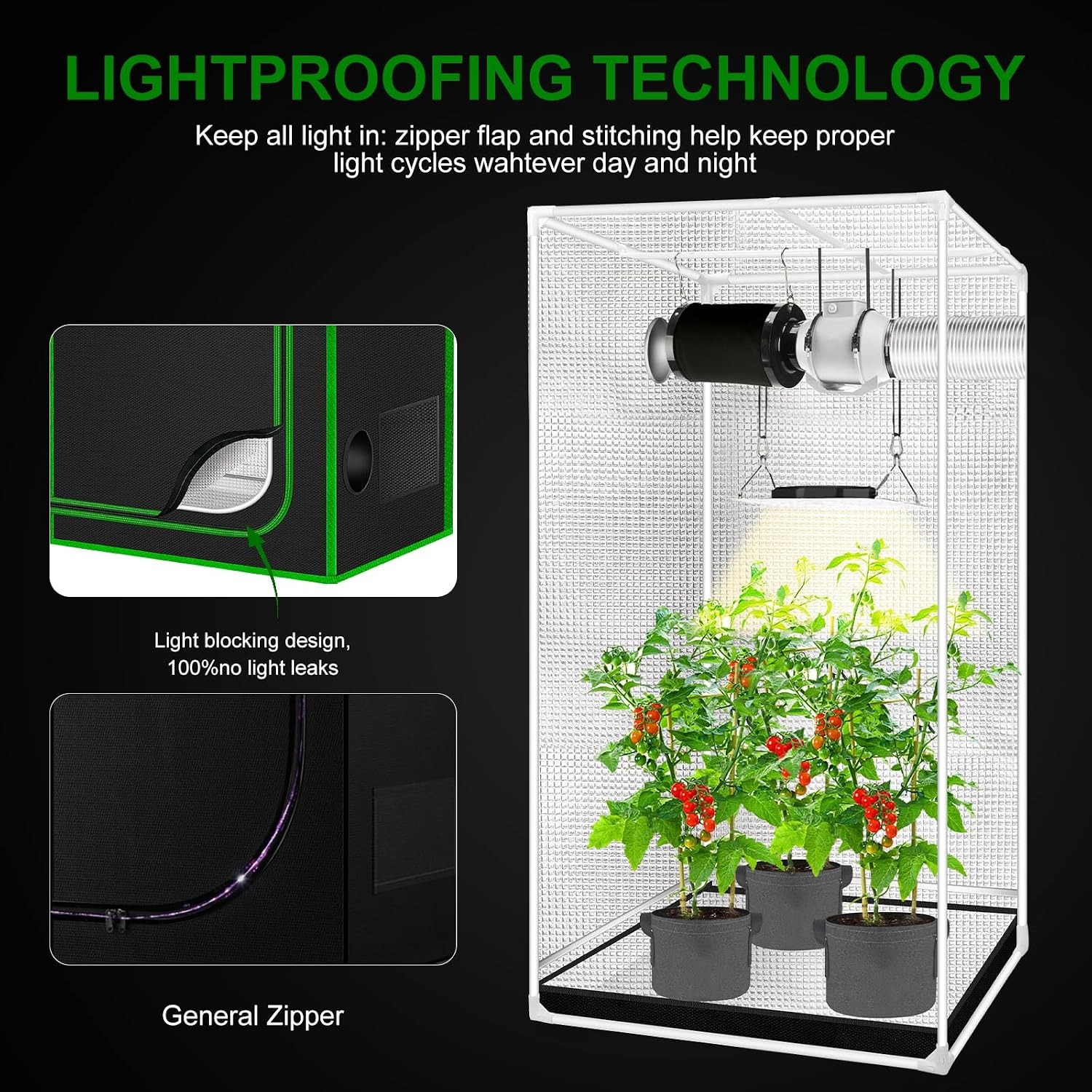 MELONFARM 2x2 Grow Tent 24x24x48 with Observation Window and Floor Tray: image 4