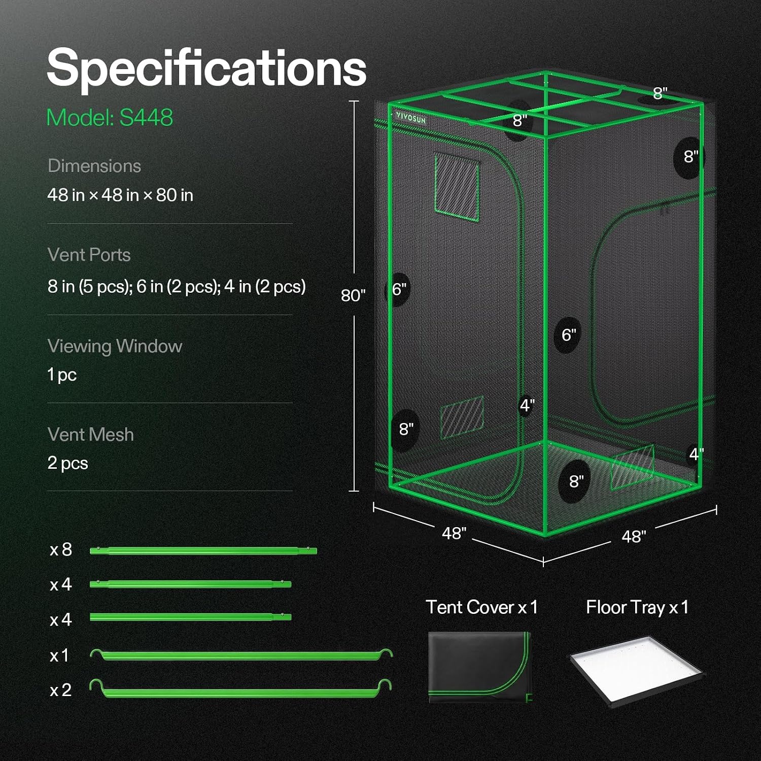 VIVOSUN S448 4x4 Grow Tent with Reflective Mylar Interior: image 6