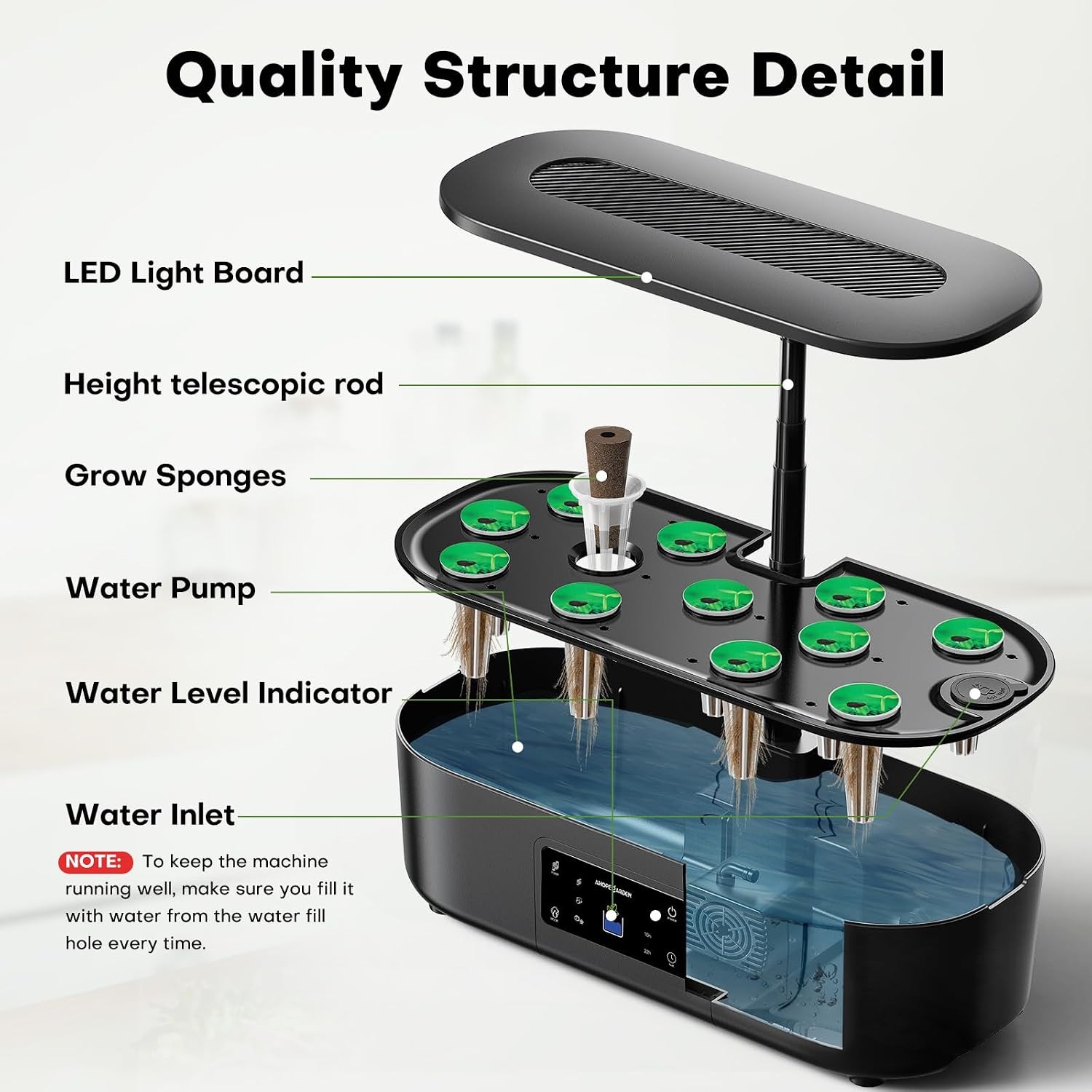 Ahopegarden 12 Pod Hydroponic Garden with LCD Control Panel: image 7