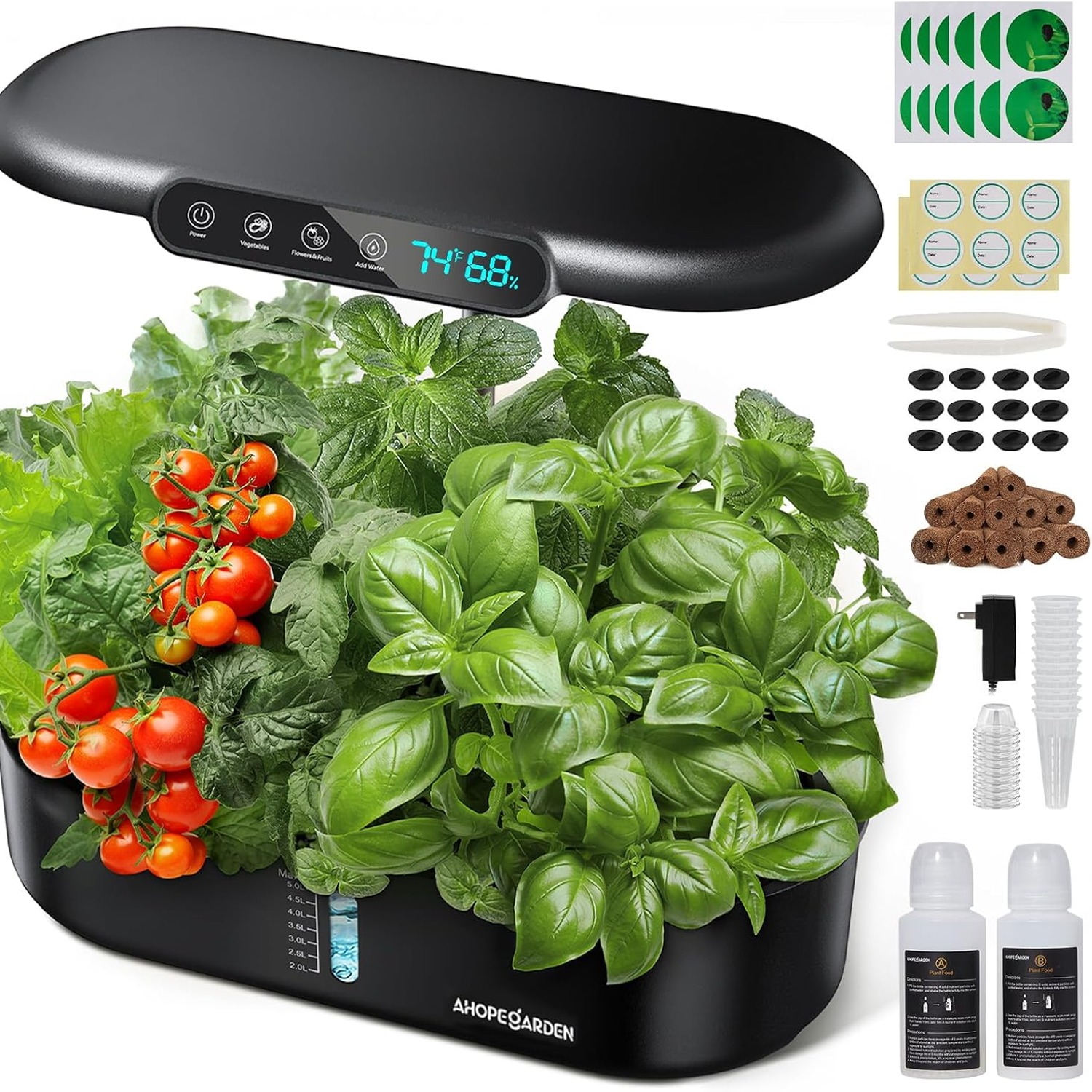 Ahopegarden 12 Pod Hydroponic Growing System with Temperature and Humidity Display