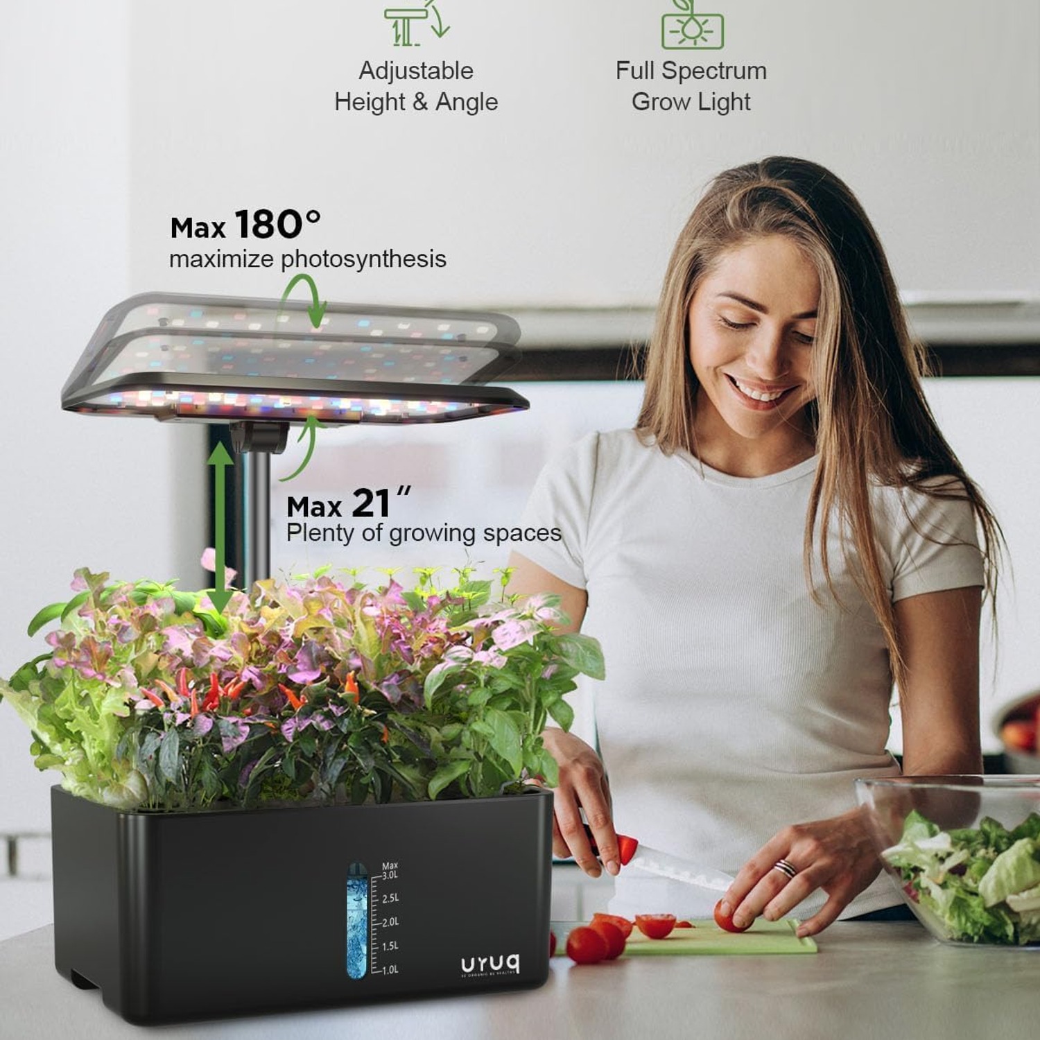 URUQ 8 Pod Hydroponic Growing System with LED Grow Light: image 2