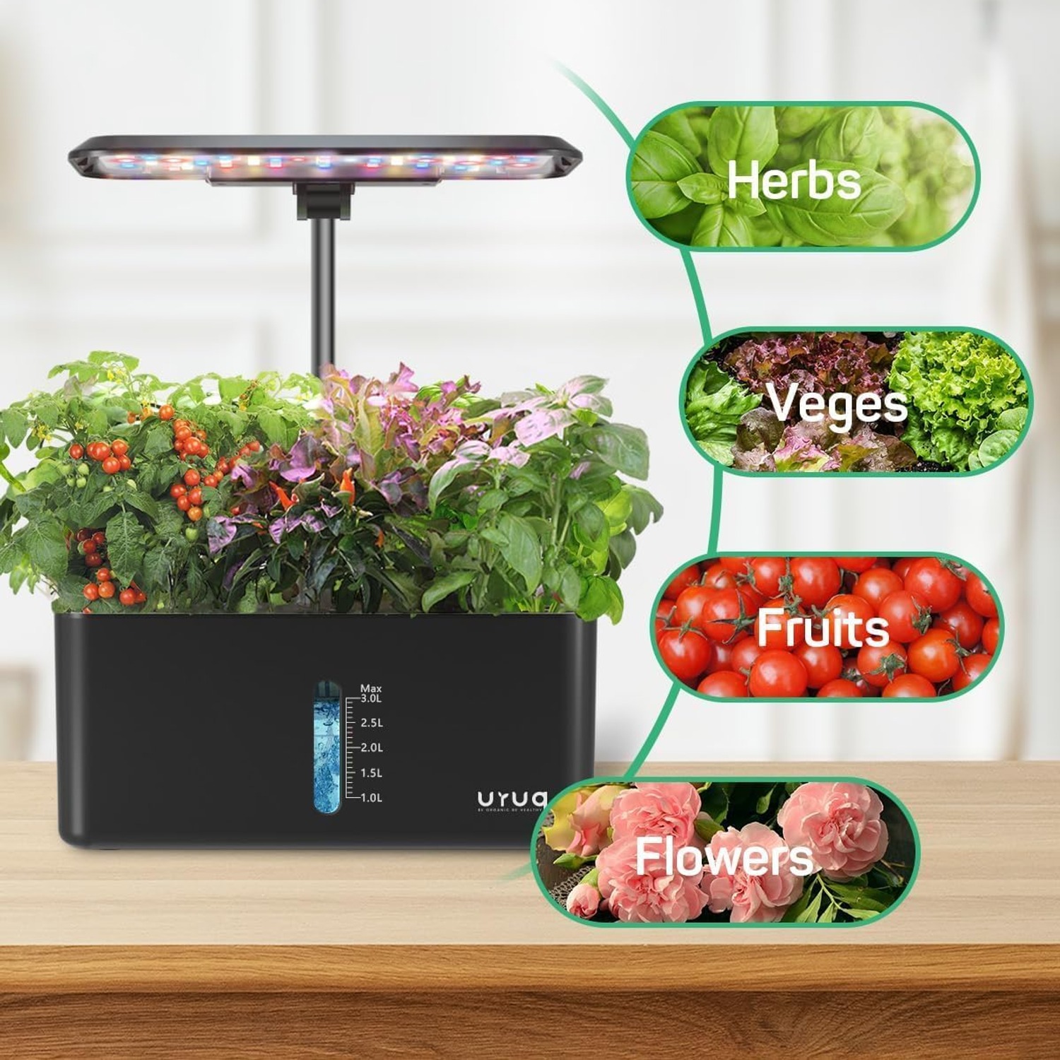 URUQ 8 Pod Hydroponic Growing System with LED Grow Light: image 6