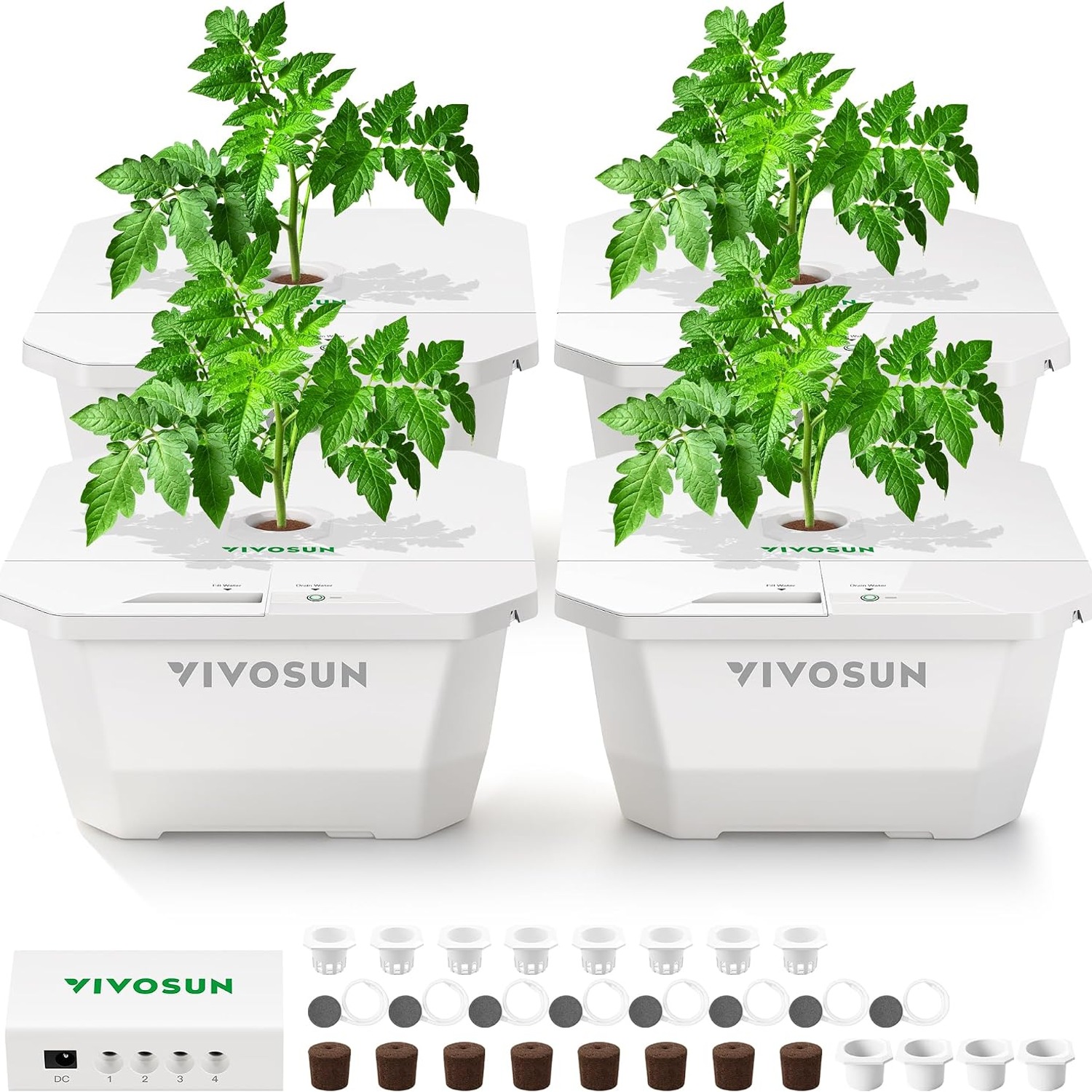 VIVOSUN DWC Hydroponics Grow System with Top Drip Kit, 4 Buckets: image 2