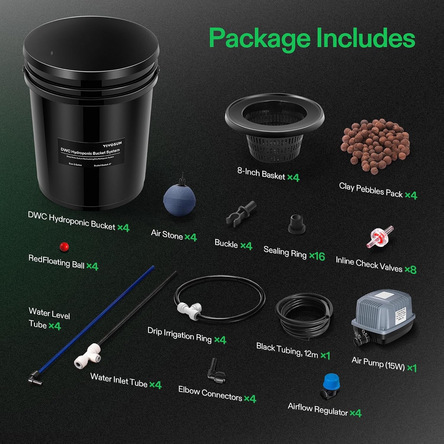 VIVOSUN DWC Hydroponics Grow System with Top Drip Kit, 4 Buckets: image 8