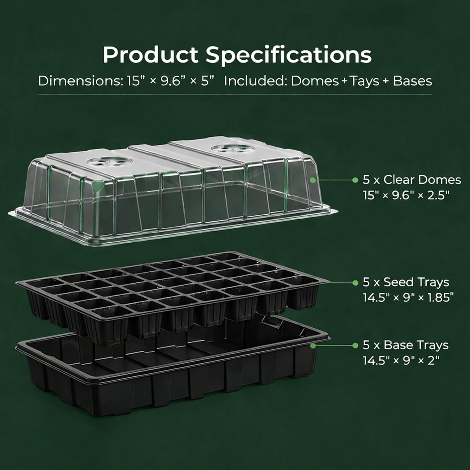 Gardzen 5-Set Seed Starter Tray Kit with Vented Domes (200 Cells): image 3