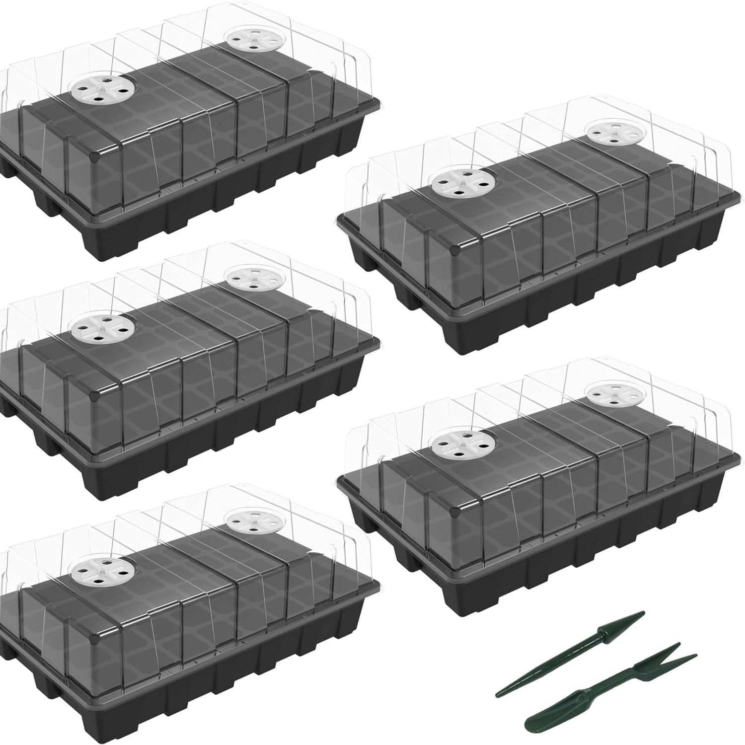 Gardzen 5-Set Seed Starter Tray Kit with Vented Domes (200 Cells)