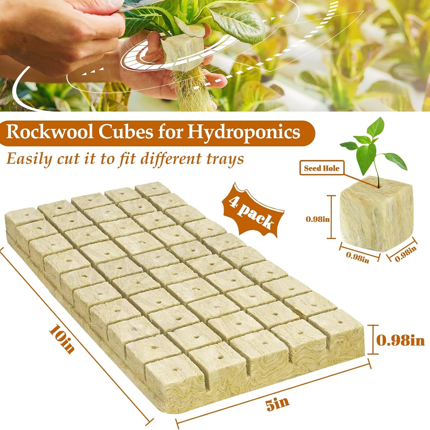 Legigo 1 Inch Rockwool Cubes Seed Starter Plugs, 200 Pack: image 3